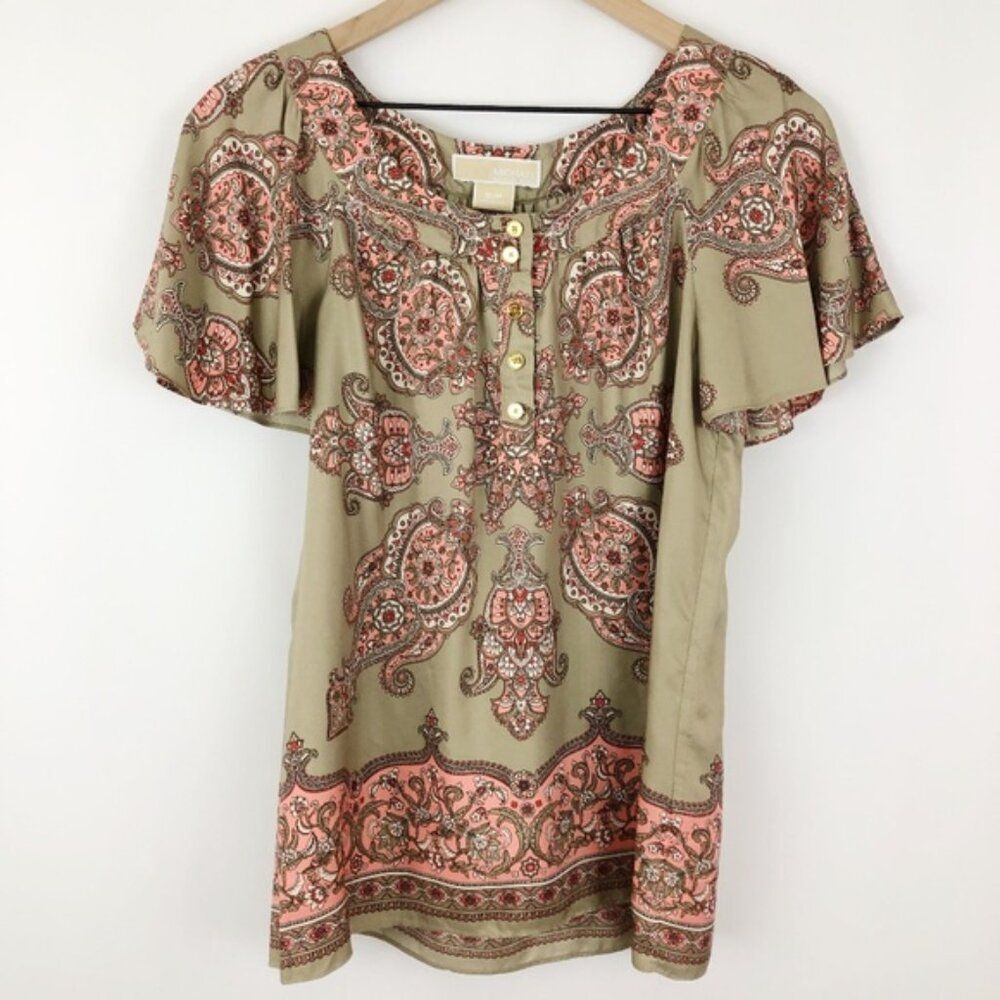 MICHAEL Michael Kors Silk Paisley Blouse, Size Small